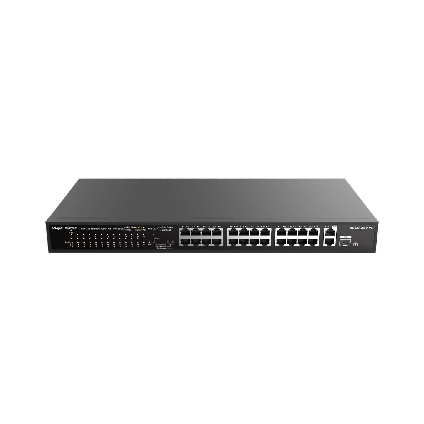 Reyee RG-ES126S-P V2 24 Port 370W Yönetilemez Poe Switch