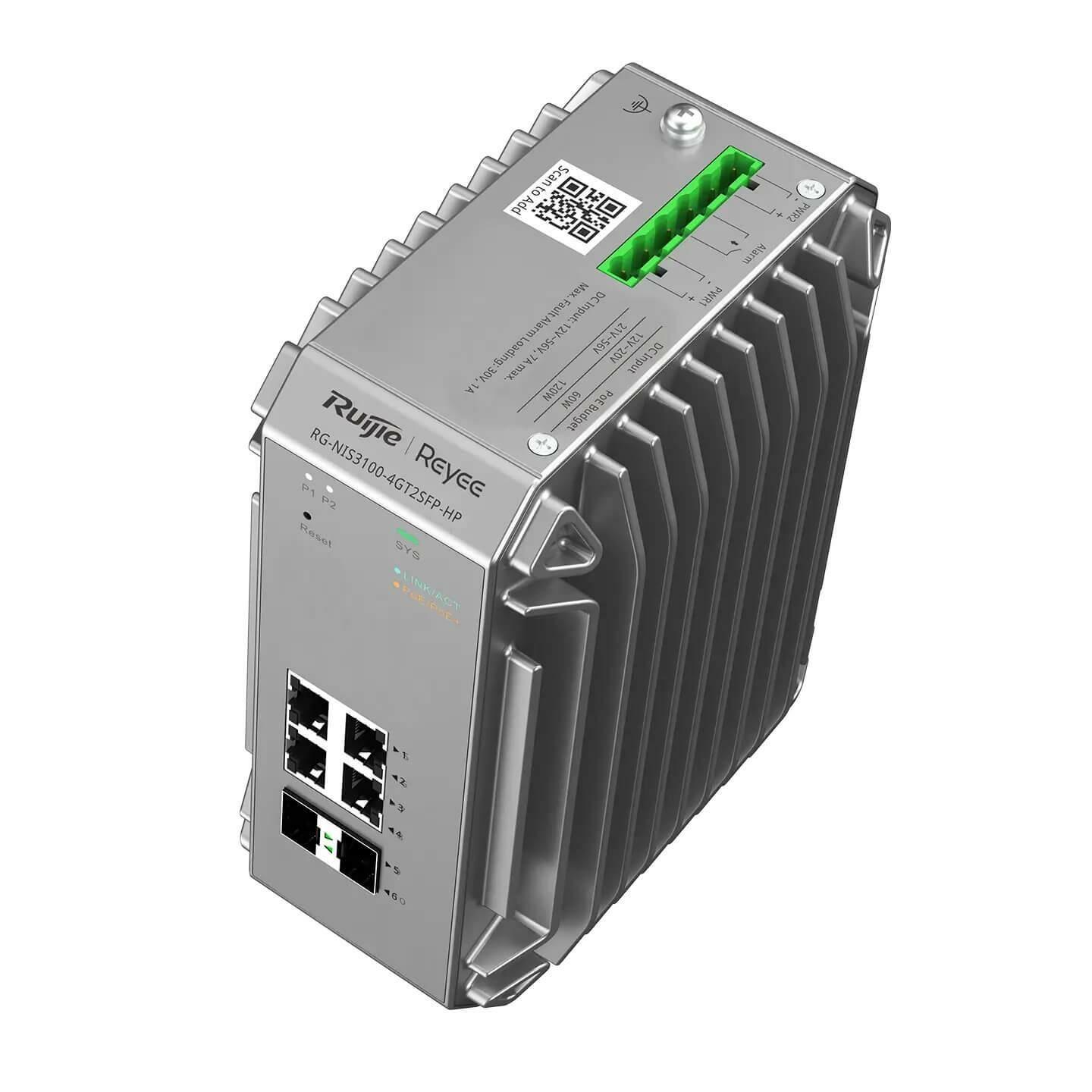 Ruijie Reyee RG-NIS3100-4GT2SFP-HP 4 Port Poe 2xSfp Gigabit Yönetilebilir Endüstriyel PoE Switch
