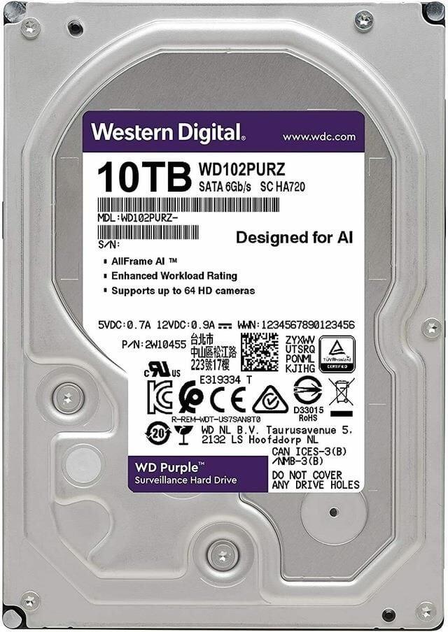 WD Purple WD102PURZ 10TB 3.5″ 7x24 Güvenlik Diski